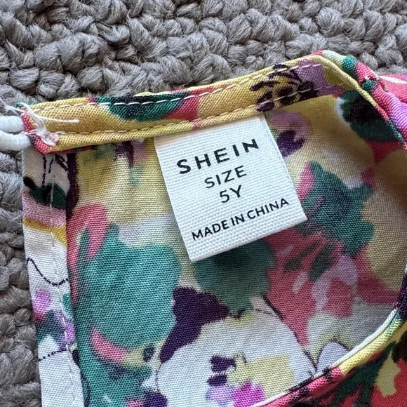 SHEIN Pink Yellow White Floral Ruffle Sleeve Kids Dress - Picture 2 of 5